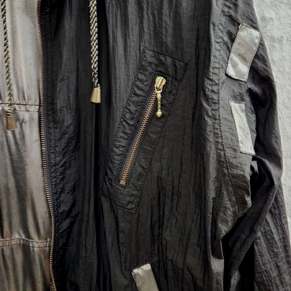 *Vintage Reversible Black Metallic Windbreaker Jacket Full Zip Oversized - Picture 3 of 11